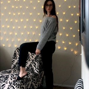 Marled grey off the shoulder long sleeve sweater